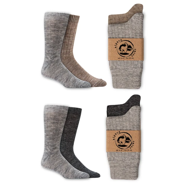 2 Pair Pack Alpaca Wool Socks For Men & Women – Thermal Warm Cosy Mid Calf Bed Socks