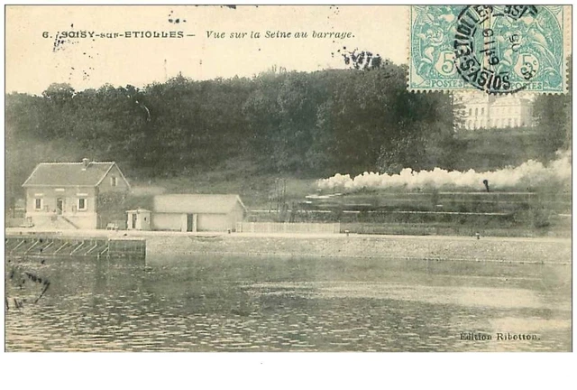 91.SOISY SUR ETIOLLES.n°30536.VUE SUR LA SEINE AU BARRAGE.TRAIN