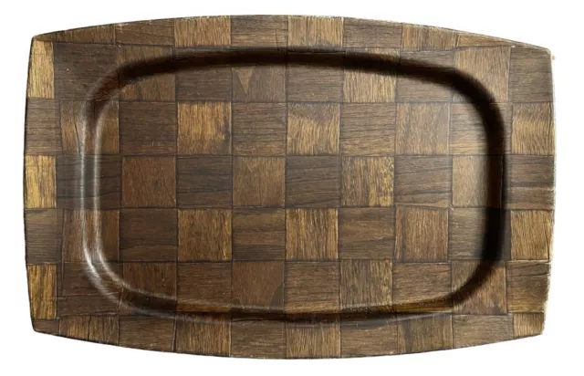 Vintage MCM Weavewood Tray 13 X 8.5 Wooden Serving Platter Walnut Wood