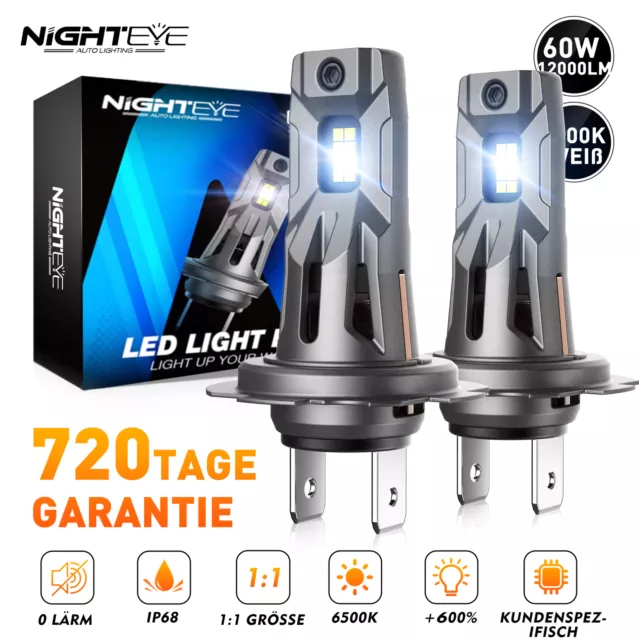 NIGHTEYE 2x H7 LED Scheinwerfer Mit Zulassung 60W 12000LM 6500K 1:1 Halogen IP68