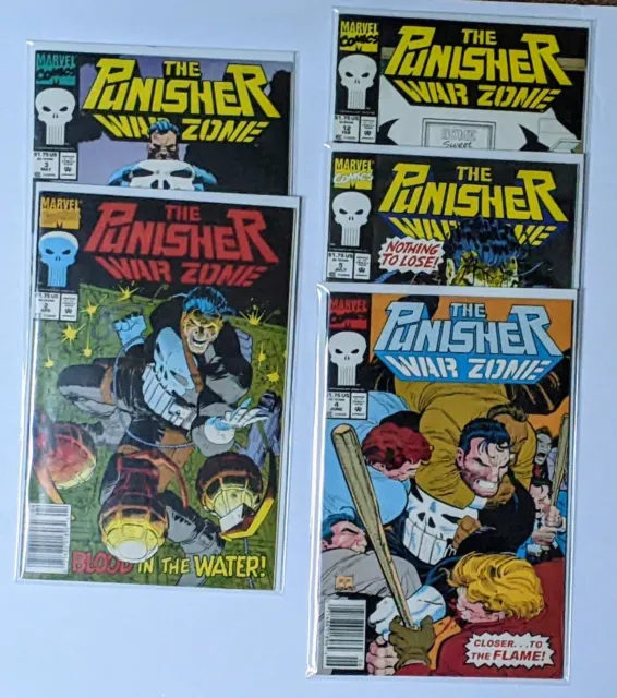 Punisher War Zone Lot #2-5, 15, MARVEL Comics 1992, NEWSSTANDS VFN+