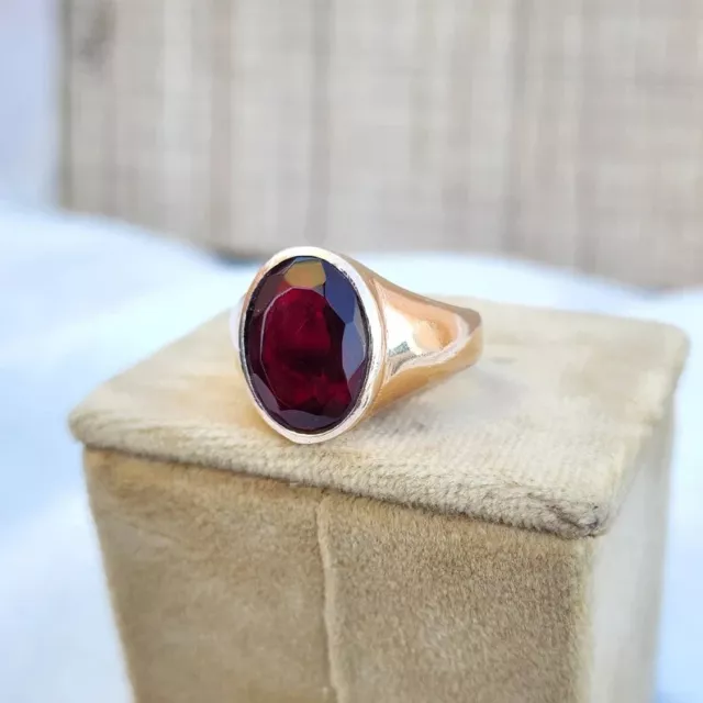 Solid 925 Sterling Silver Red Garnet Oval Cut Gemstone Dailywear Men's Boys Ring