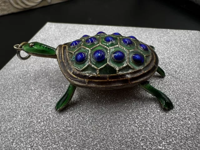 Early 20th Century Chinese Export Silver & Enameled Movable Turtle Pendant