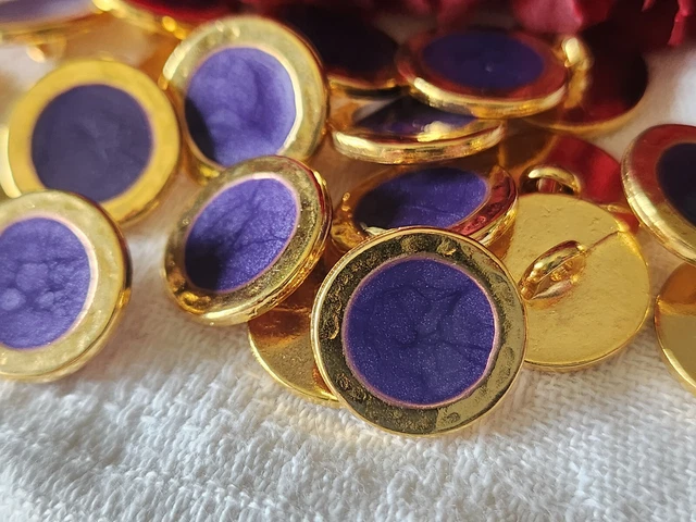 Lot De 6 Boutons Vintage En Métal Noir Et Doré - Diamètre 2 Cm, Pied, Occasion, Origine France