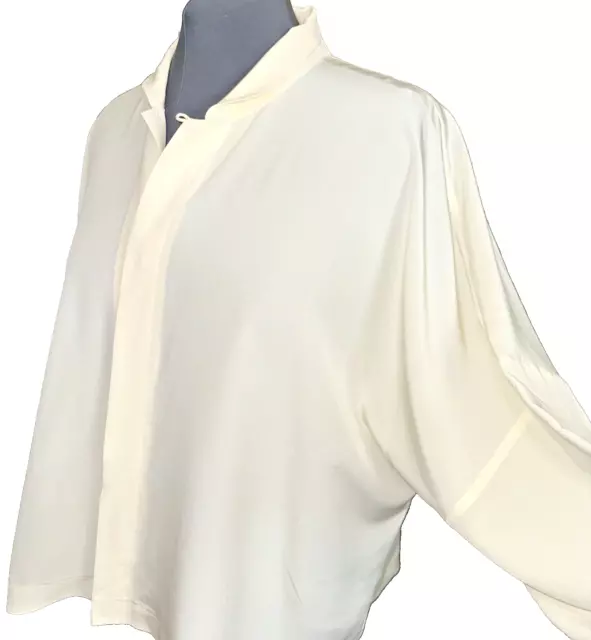 Eskandar Neiman Marcus Size 1 CreamWhite  Silk Cropped Boxy Drop Shoulder Blouse