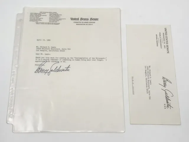 Senator Barry Goldwater Autographed Letter & Envelope,1986, Holocaust Themed