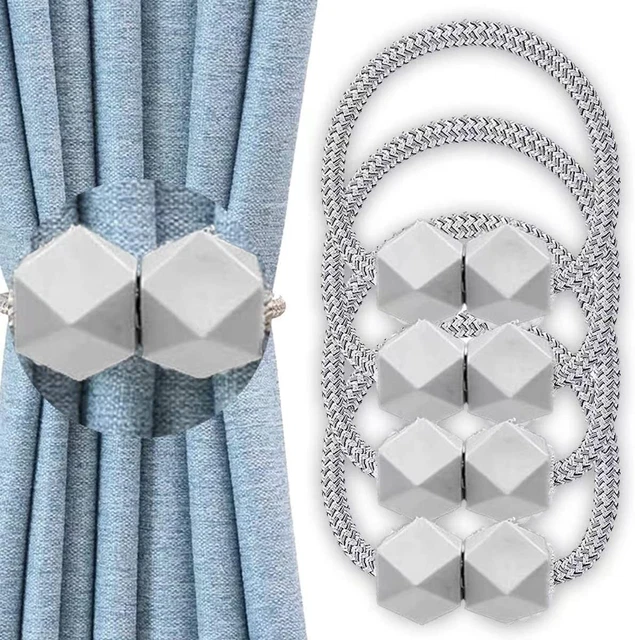 4 Pack Magnetic Curtain Tiebacks Convenient Drape Tie Backs Weave Sliver Gray