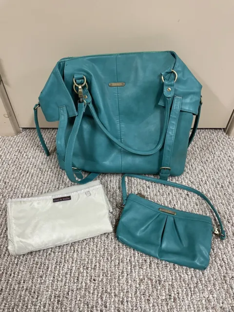 EXCELLENT CONDITION Teal Charlie Timi & Leslie Diaper Bag w/ Matching Clutch 