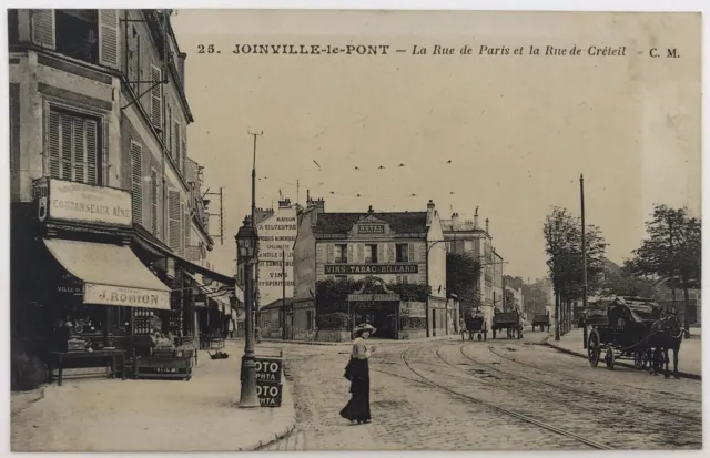 VTG RPPC Joinville-le-Pont Postcard Victorian Woman Horse Carriage Store Fronts