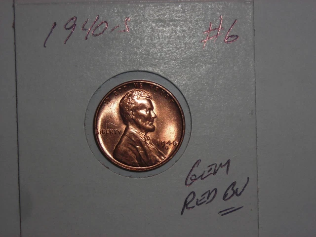 1940 S Lincoln Cent Nice Gem Red Bu Wheat Penny 1940S Coin Lot #6 Gem Red Unc