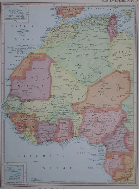 Vintage 1967 Rand McNally Atlas Map ~ GABON, MAURITANIA, MALI, NIGER, AFRICA