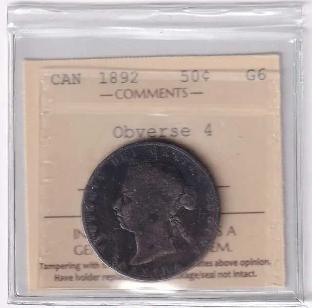 Canada 1882 Fifty Cent 50c Silver Coin ICCS Graded Good G6 .925 Silver Obverse 4