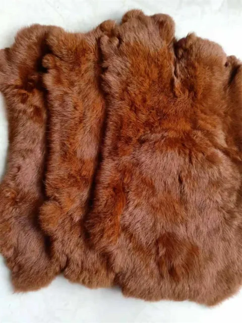 4 Pieces Caramel Real Rabbit Skin Pelt Animal Fur Hide for Craft Tying Flying