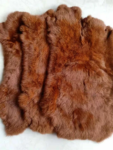 4 Pieces Caramel Real Rabbit Skin Pelt Animal Fur Hide for Craft Tying Flying
