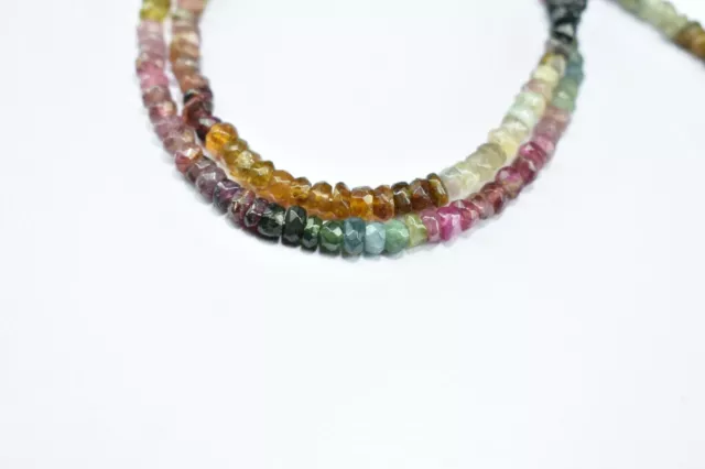 Multi Tourmaline Rondelle Faceted Gemstone Beaded Necklace 925 Sterling Silver 3