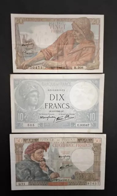 Lot De 3 Billets De Banque En Bon Etat Avec Leurs Documentations Originales