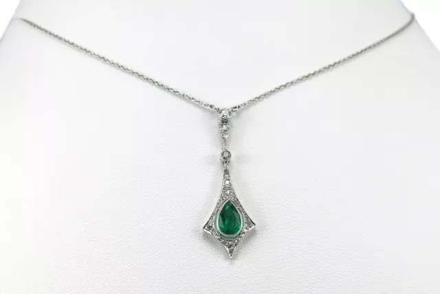 Collier antik ca. 1920 mit Diamanten + Smaragd Platin [BRORS 14713] 2