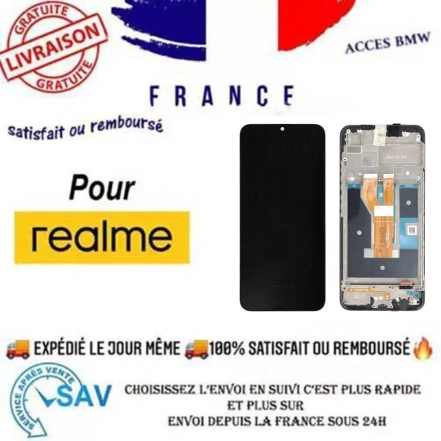 Kit écran LCD + Vitre Tactile Pour Realme C51 Noir - Inclus Colle Et Outils - Fabriqué En France