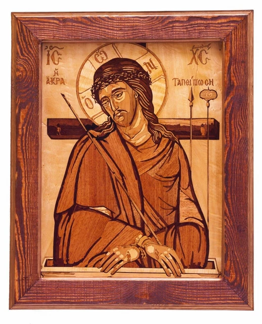 Icône Orthodoxe Grecque En Bois Sculpté Main - Saint Jean-Baptiste, 9 X 7 Cm, Patine Naturelle
