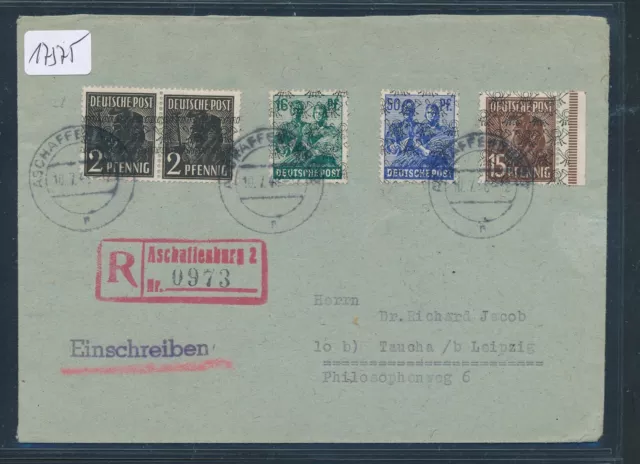 17375) Reco - Brief mit R-Stempel Aschaffenburg 2, MiF5 Band/Netz 10.7.48