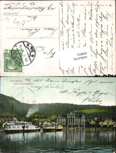 694931 Bregenz am Bodensee Hafen Dampfer k.K. Postamt pub Dr. Trenkler