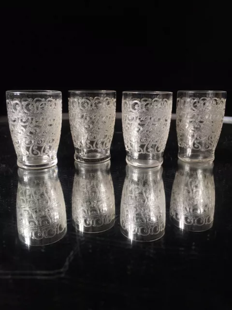 Baccarat 4 Verres À Liqueur Saké Cristal Gravé Arabesques Modèle Rohan Signé