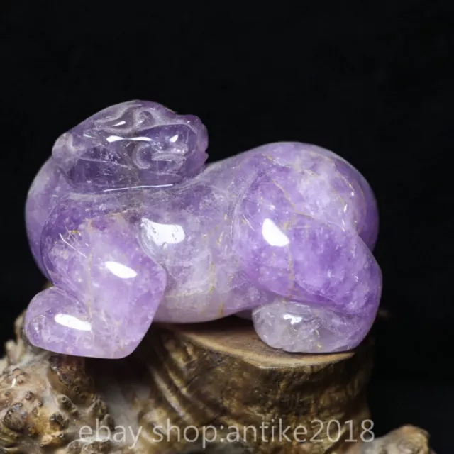 2.6& RARE OLD Chinese amethyst Carved Dynasty Palace Pixiu Beast Statue ...
