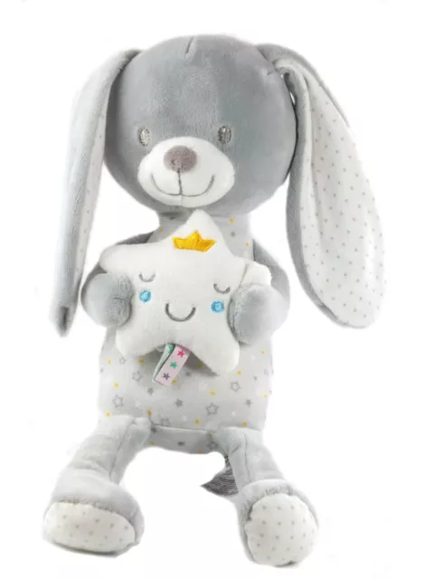 Doudou Peluche Lapin  Chien Musical Gris Blanc Etoile  Mots d'Enfants