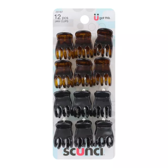 Scunci All-Day Hold Mini Hair Jaw Clips, Assorted Colors, 12-Pieces