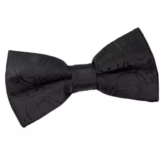 Black Mens Bow Tie Woven Swirl Patterned Formal Wedding Pre-Tied Bowtie by DQT