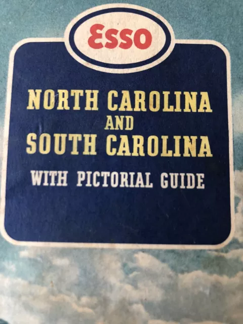 Vintage Esso North & South Carolina Road Map & Pictoria Guide Oil Advertising 2