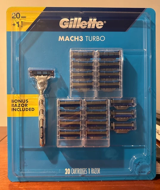 GILLETTE MACH3 TURBO Razor Blades - 20 Cartridges & 1 Razor - Brand New ...