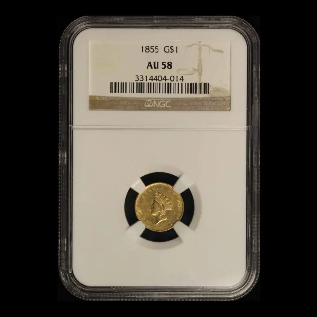 1855 $1 Gold Indian Princess NGC AU58 - Free Shipping USA