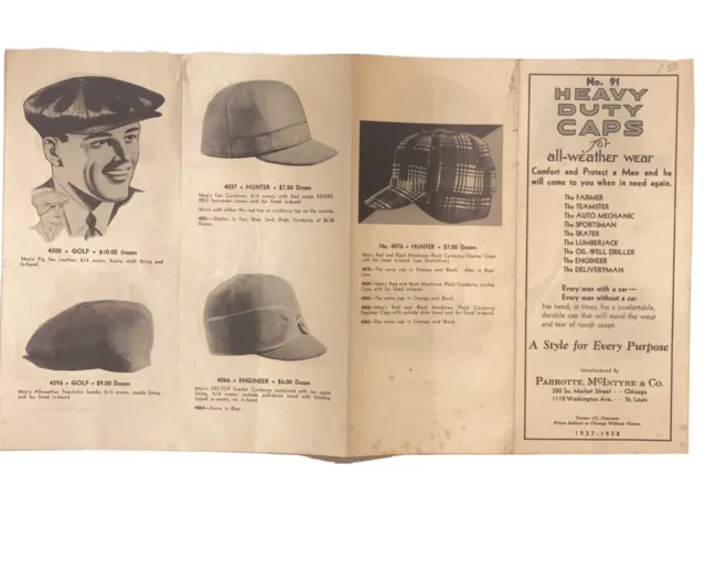 1937 Parrotte McIntyre & Co Advertising Heavy Duty Caps All Weather WearBrochure