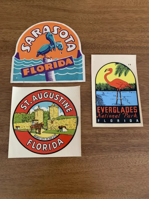 (3) Vintage 1950s Water Transfer Decals | Florida | FL | Sarasota | Everglades