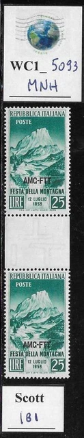 WC1_5093. TRIESTE FTT. Gutter pair 1953 FEAST OF THE MOUNTAIN. Scott 181. MNH