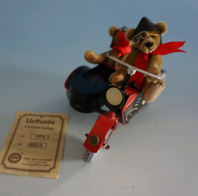 RS0920-277: T+W Blech Spielzeug Germany Motorrad mit Seitenwagen Teddy Hermann