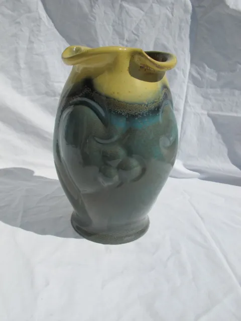 Vintage NV Plateelbakkerij Zuid Gouda Dutch Art Pottery Vase Blue & Yellow