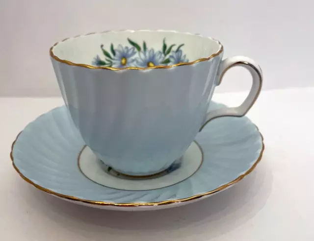 Adderly Fine Bone China Blue Daisy Floral Tea Cup Saucer Set England 2