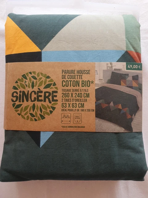 Parure De Lit Sincère Percale Coton 100% : Housse 200x200 Cm + 2 Taies, Gris, Neuf étiqueté