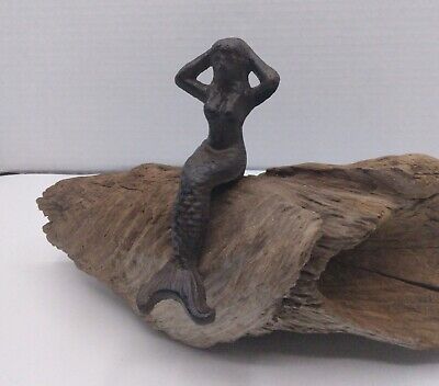 Vtg Cast Iron Sitting Mermaid Figurine Shelf Sitter 5.25 " Mythical Creature