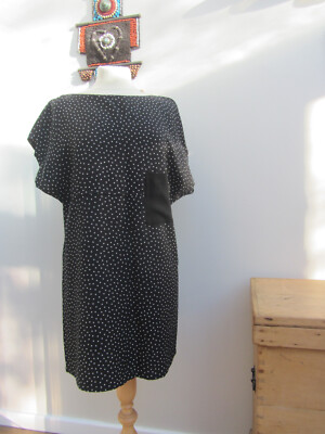 Zara basic Black & White Polka Spots Dress Front Pocket Button Back Size M New