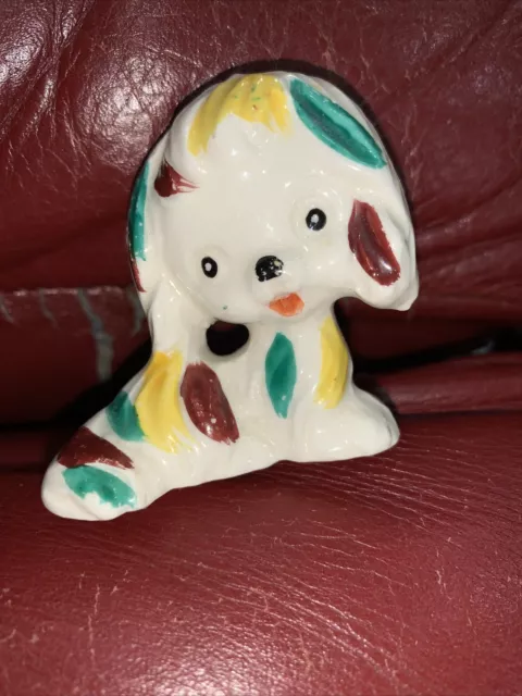 Vintage Puppy Dog Figurine Ceramic Kitschy Hand Painted Japan Spots