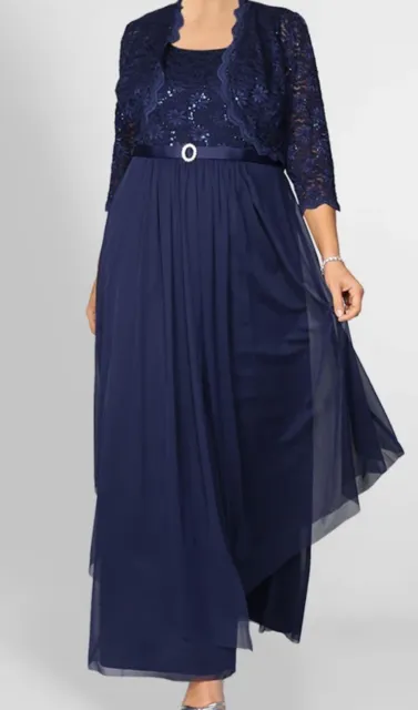 NWT Mother of Bride Navy 2-Piece Lace Jacket Dress, 3XL, Maxi Length