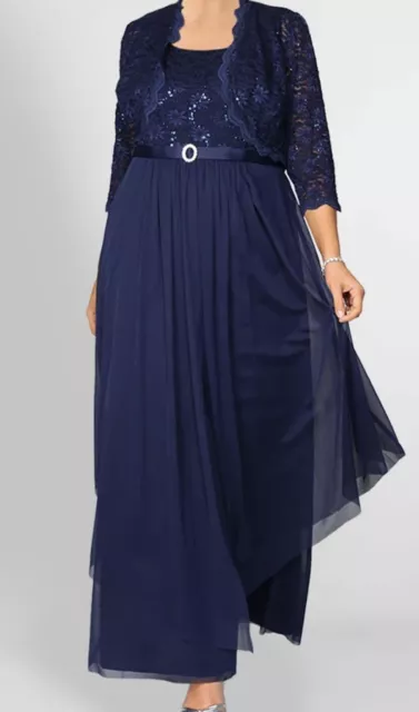 NWT Mother of Bride Navy 2-Piece Lace Jacket Dress, 3XL, Maxi Length
