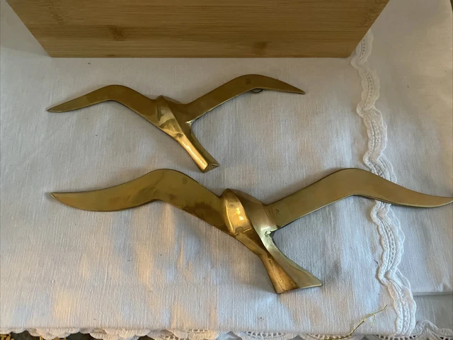Pair brass seagull wall hanging vtg MCM