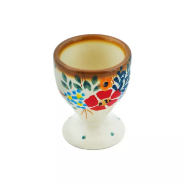 Polish Pottery Egg Holder 2" Rustic Field Flowers Red