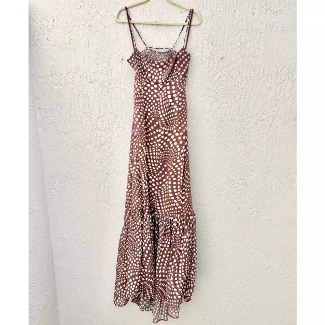 Staud Sleeveless Florence Maxi Dress Clove Wavy Polka Dot Women's Size Medium