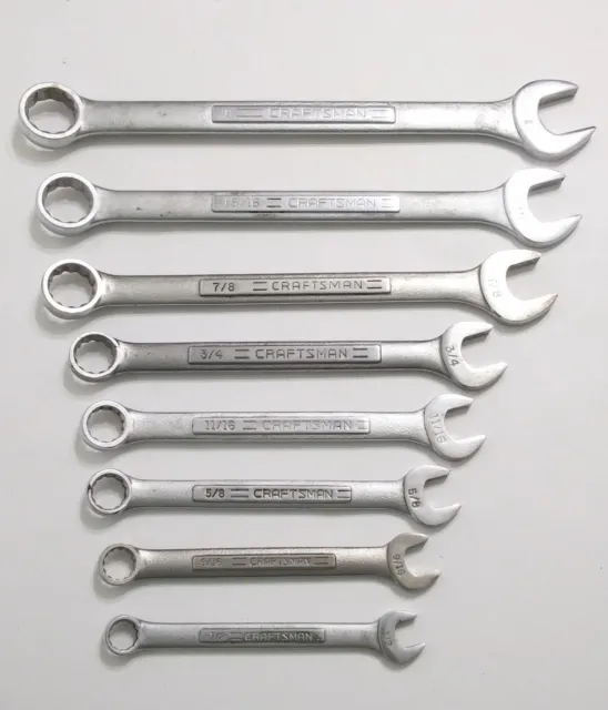 8 Pcs Craftsman SAE 12 Pt Combination Wrench Set Forged Tools Made in USA VV