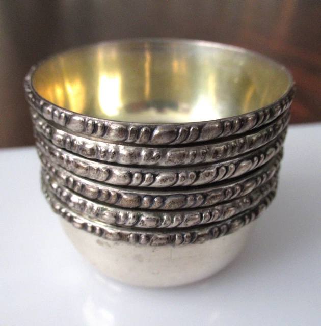(6) Vintage Frank Whiting Sterling Silver Open Salt Cellar Gold Wash Bowls 925